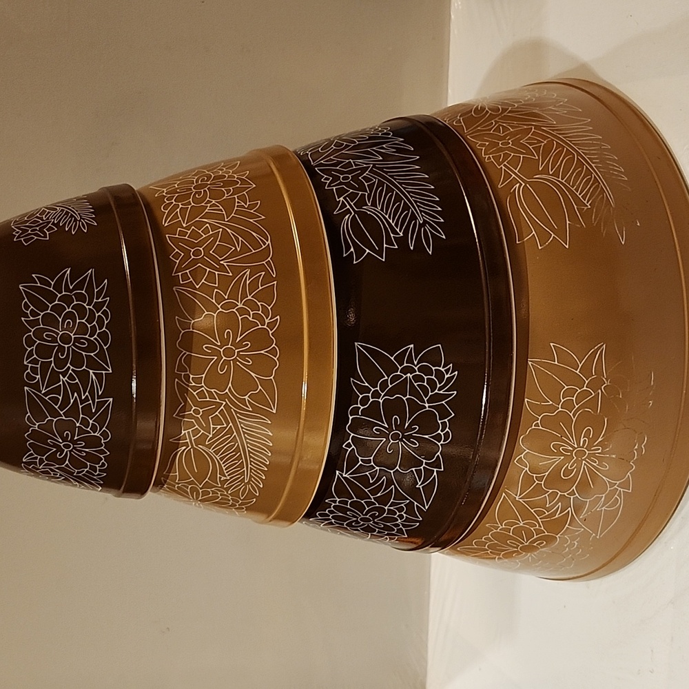 Vintage Pyrex woodland brown nesting mixing bowl 402-1.5L.403-2.5l 404-4l